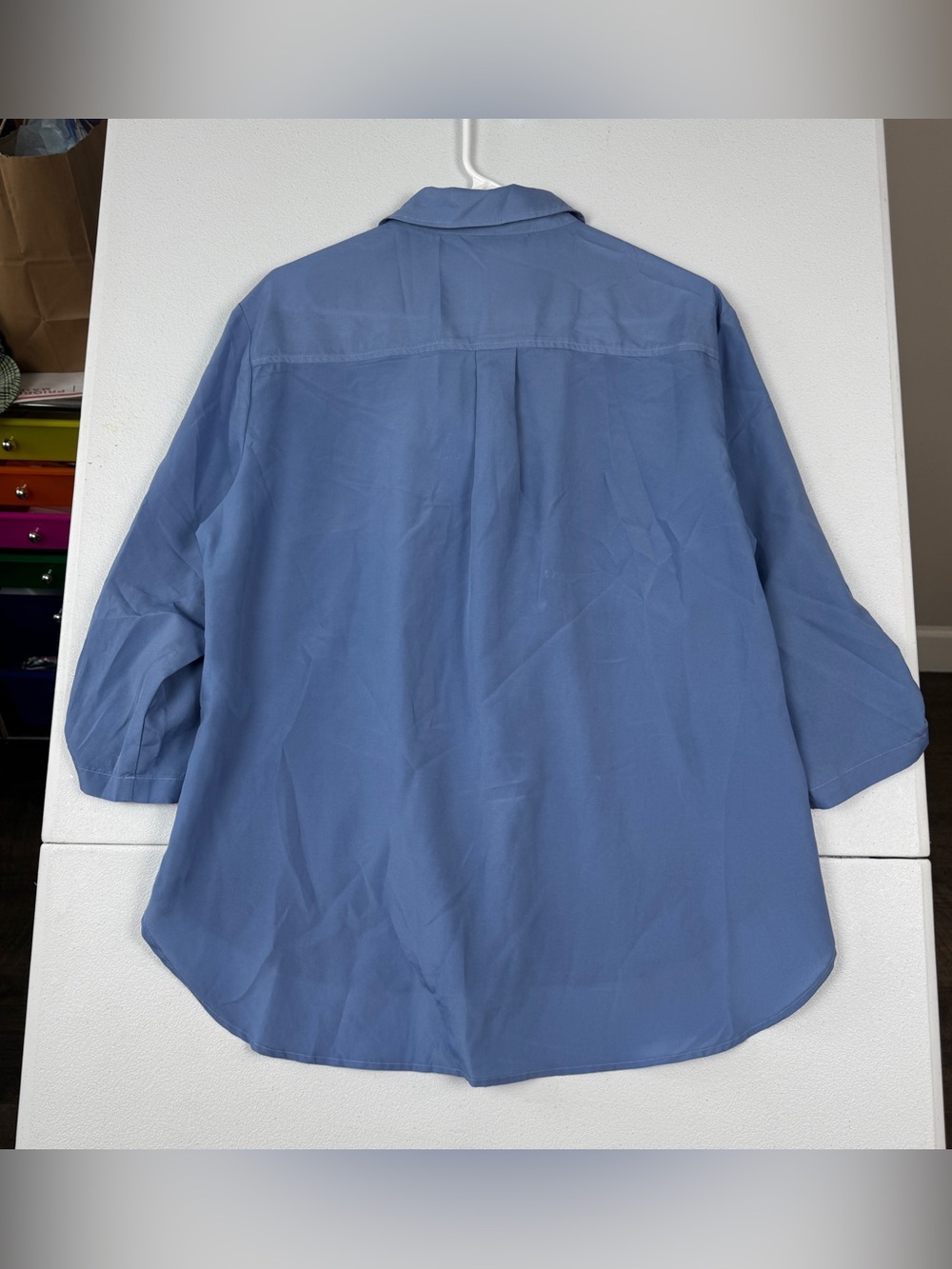 Jones New York Top Womens XL Solid Blue Neck Lace Up 3/4 Sleeve - Picture 2 of 7